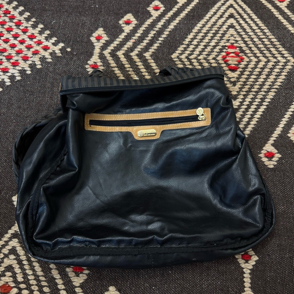 Fendi Zucca Stripe Canvas Shoulder Crossbody Logo Bag Brown Black Vintage - Picture 9 of 17